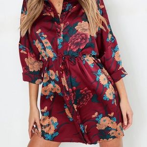 Boohoo button down shirt dress long sleeve with tie waist